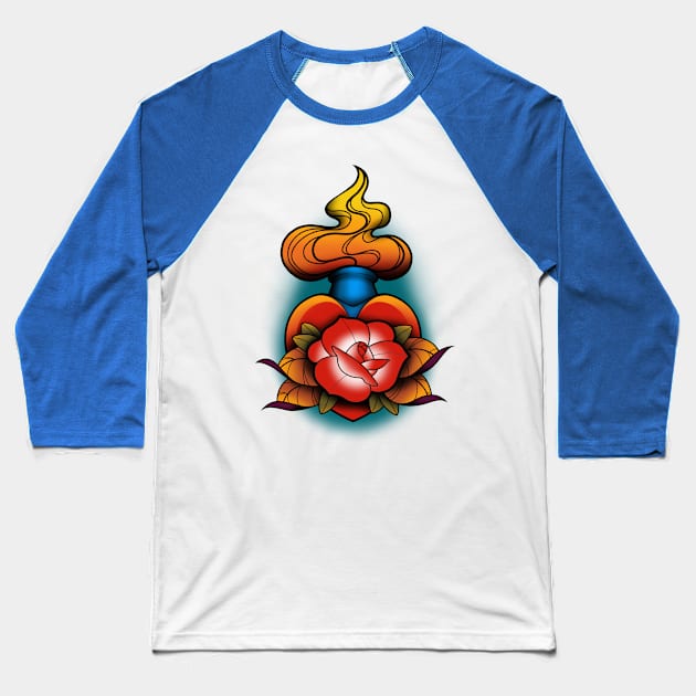 Sacred heart with rose Baseball T-Shirt by InkSmith